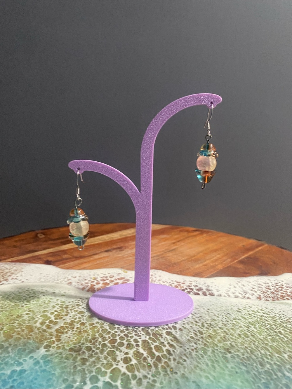 Handmade Teal and Amber Glass Bead Drop fidget Earrings
